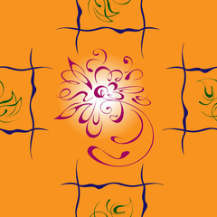 seamless pattern 2. pink stylized flower on orange background