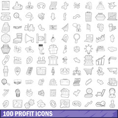 100 profit icons set, outline style