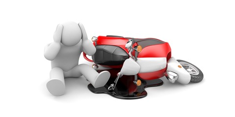 Scooter accident - man sitting down with headaches. 3d illustration