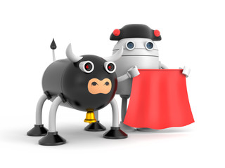 Bull robor or may be cow. Cute character. 3d illustration