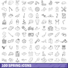 Naklejka premium 100 spring icons set, outline style
