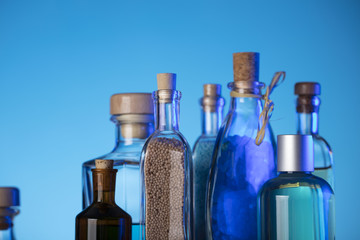 Spa and wellness products on the blue background.