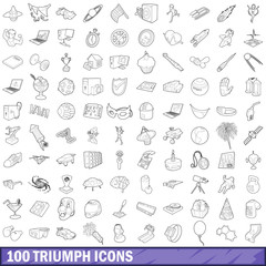100 triumph icons set, outline style