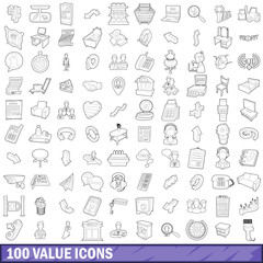 100 value icons set, outline style