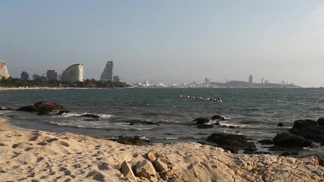 Bay view on condo near the beach and waves on the shore