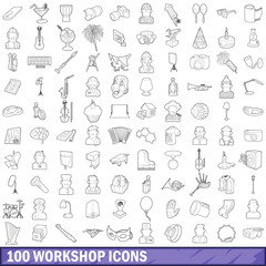 100 workshop icons set, outline style