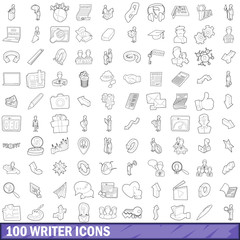 Fototapeta na wymiar 100 writer icons set, outline style