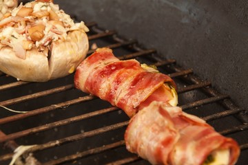 Grilled bacon with cheese and spinach. Summer Grill Party.