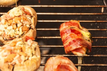 Grilled bacon with cheese and spinach. Summer Grill Party.
