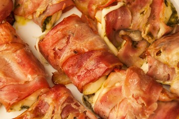 Grilled bacon with cheese and spinach. Summer Grill Party.