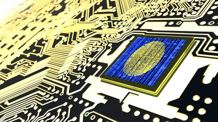 Cybersecurity concept circuit board fingerprint sensor
