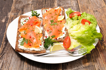 toast with cheese and salmon