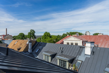 Scenic summer roofs of the Old Town in Tallinn, Estonia