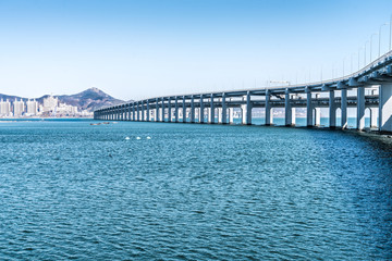 Fototapeta premium cross the sea highway bridge part,Dalian,China.