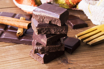 Chocolate on wooden background