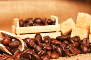 coffee beans on the cloth sack