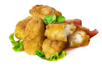 Croquettes with lettuce and tomato isolated on white