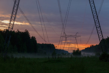 Power lines at sunset. - 160141763