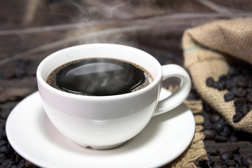 Coffee cup and beans