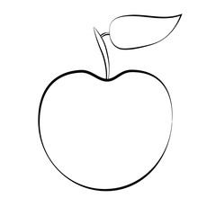 White apple with black stroke on white background. Apple silhouette. vector