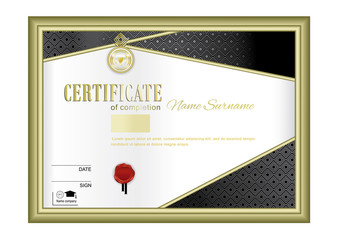 Official white certificate with black design elements and gold frame