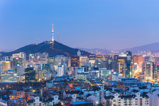 Seoul cityscape at night in South Korea