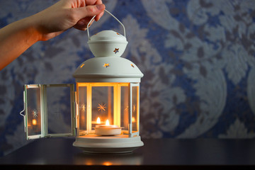 beautiful decoration lantern or candle holder of white iron