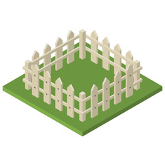 Illustration of an isolated vector fence in an isometric view on a green grass