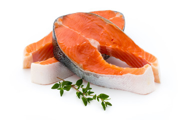 salmon steak close-up isolated on white background