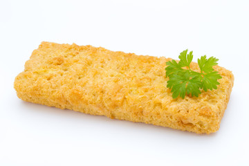 Fish fingers on the white background.