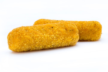 Fish fingers on the white background.