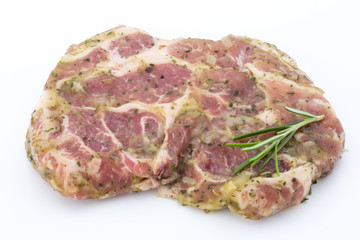 Pork chop, marinated. Isolated on the white background.