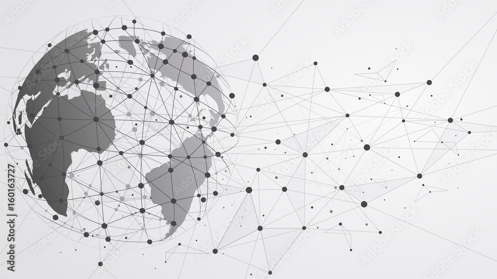 Poster global network connections with points and lines. wireframe of n
