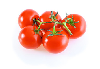 Five tomatoes on a branch isolated