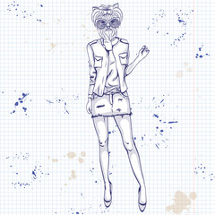 Sketch of a model with a dogs head