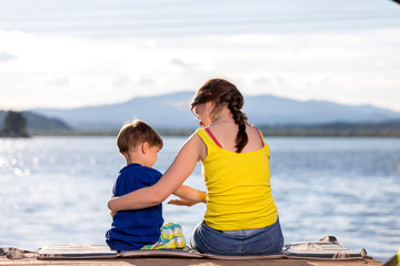 mother and son on the beach