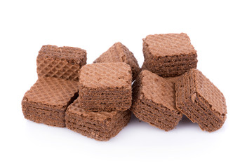 Wafers cubes with chocolate isolated on white background