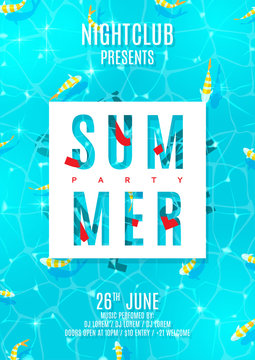 Poster for summer party with top view on water texture