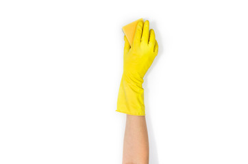 Isolated woman's hand cleaning on a white background. Cleaning or housekeeping concept background....