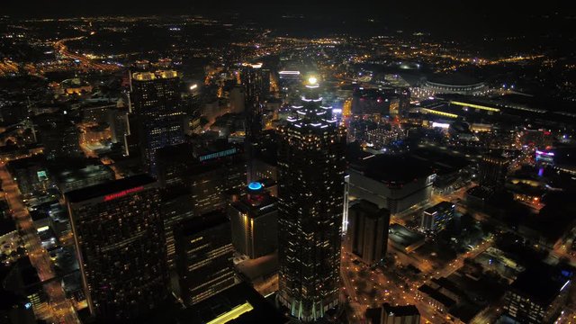 Atlanta Aerial v249 Birdseye view flying over downtown at night panning with full cityscape views 3/17