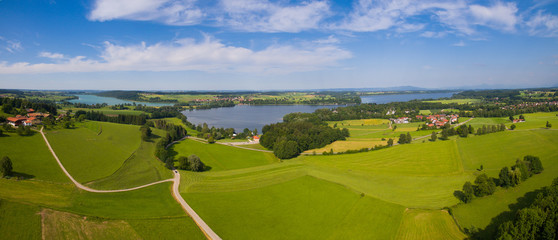 Aerial: Lake "Waginger See" in summer 
