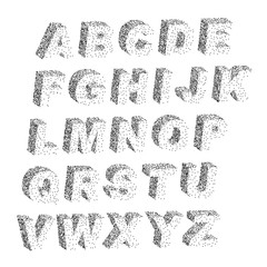 3D black white stipple dots texture font typographic letters alphabet and notation