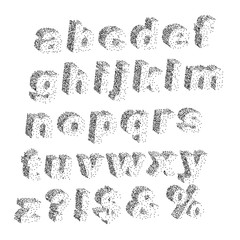 3D black white stipple dots texture font typographic letters alphabet and notation