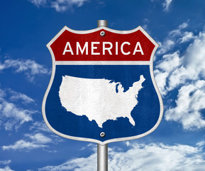 America map - road sign