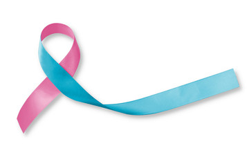 Pink blue ribbon awareness (isolated with clipping path) for SID Birth defect illness to end...