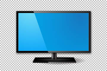 Flat TV screen realistic vector design. Monitor realistic illustration on transparent background