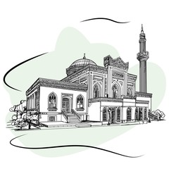 The Hamidiye Mosque is an Ottoman imperial mosque located in district in Istanbul, Turkey, on the way to Yildiz Palace. Sketch.