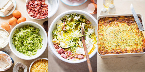 Vegetable frittata recipe step by step triptych 