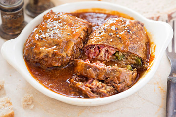Zrazy Polish beef roulades with bread 