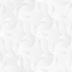 Neutral white texture. Decorative background with 3d pleated paper effect. Vector seamless repeating pattern with floral elements.